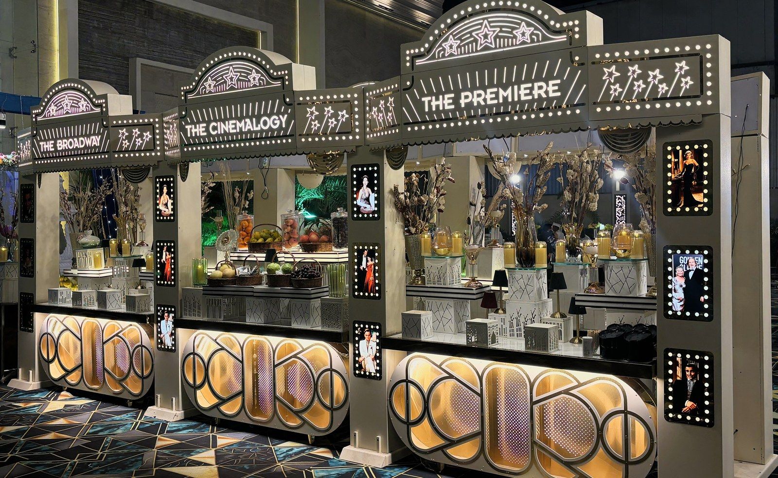 Three cinema-themed counters side by side