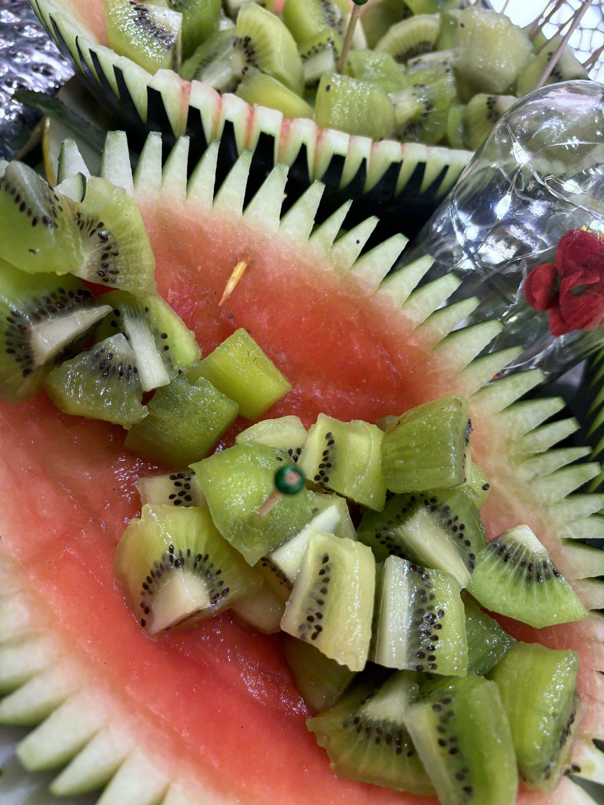 Watermelon bowl carved and filled with kiwi