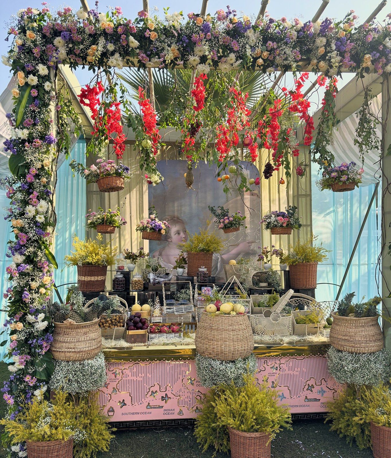 Fruit cart dressed in flowers